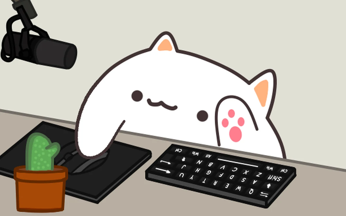 Bongocat Extended : la fenêtre de l’app, le chat blanc sur son clavier