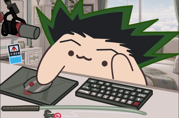 Le Bongo Cat en Gon de Hunter x Hunter, pattes sur le clavier et la souris